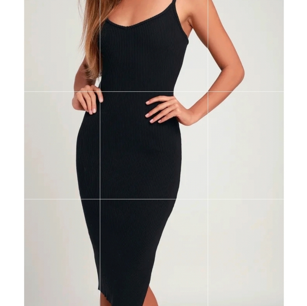 NWT Long-Awaited Black Ribbed Bodycon Midi Dress